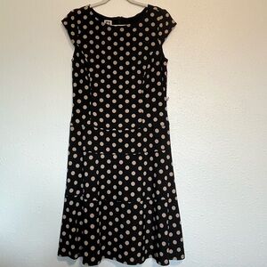 Anne Klein Black Midi Dress with Cream Polka Dots